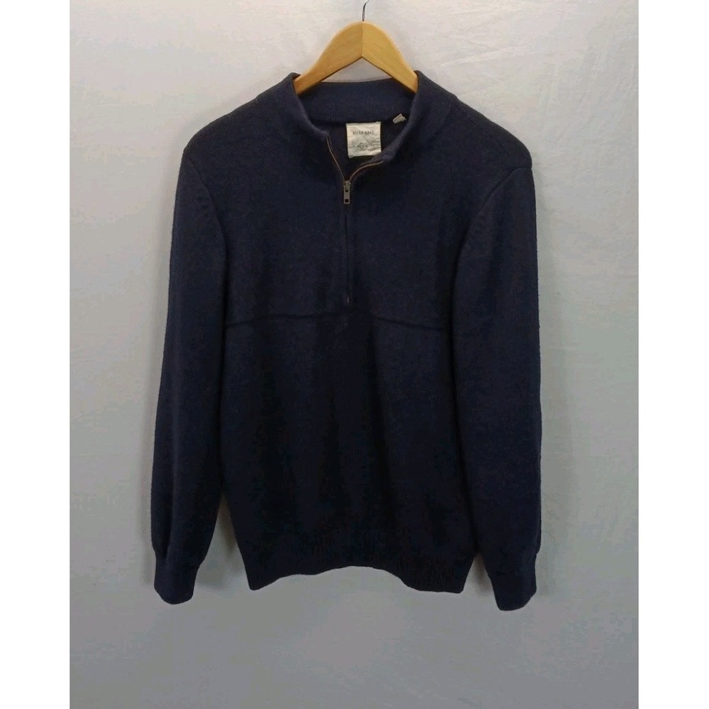 Billy Reid Men's LG extra fine Merino Wool 1/4 Zip Pullover Navy Blue mock neck